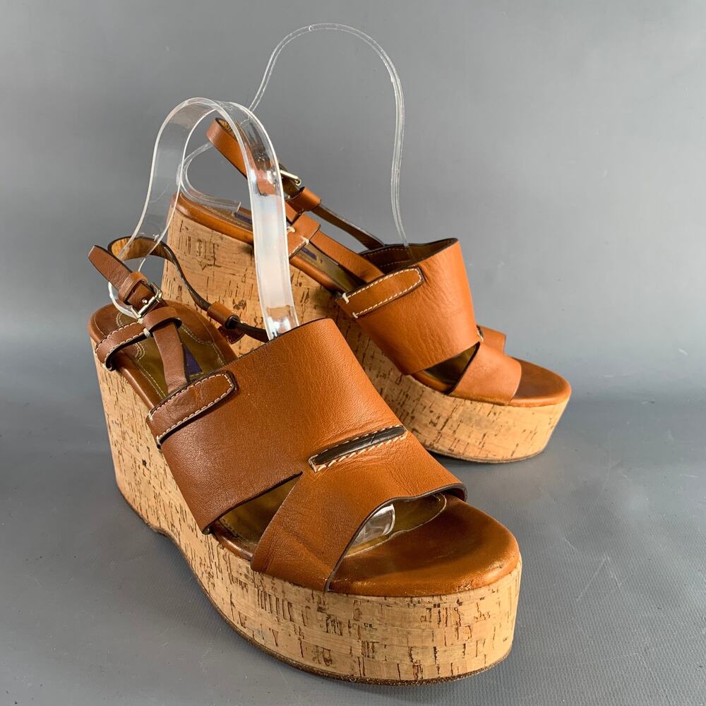 RALPH LAUREN Size 10 Tan Natural Leather Platform Sandals